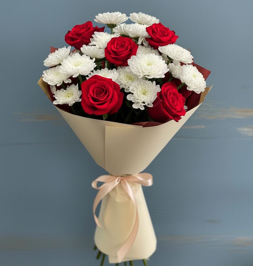 Букет цветов из: Розы и Хризантемы в Чиркее