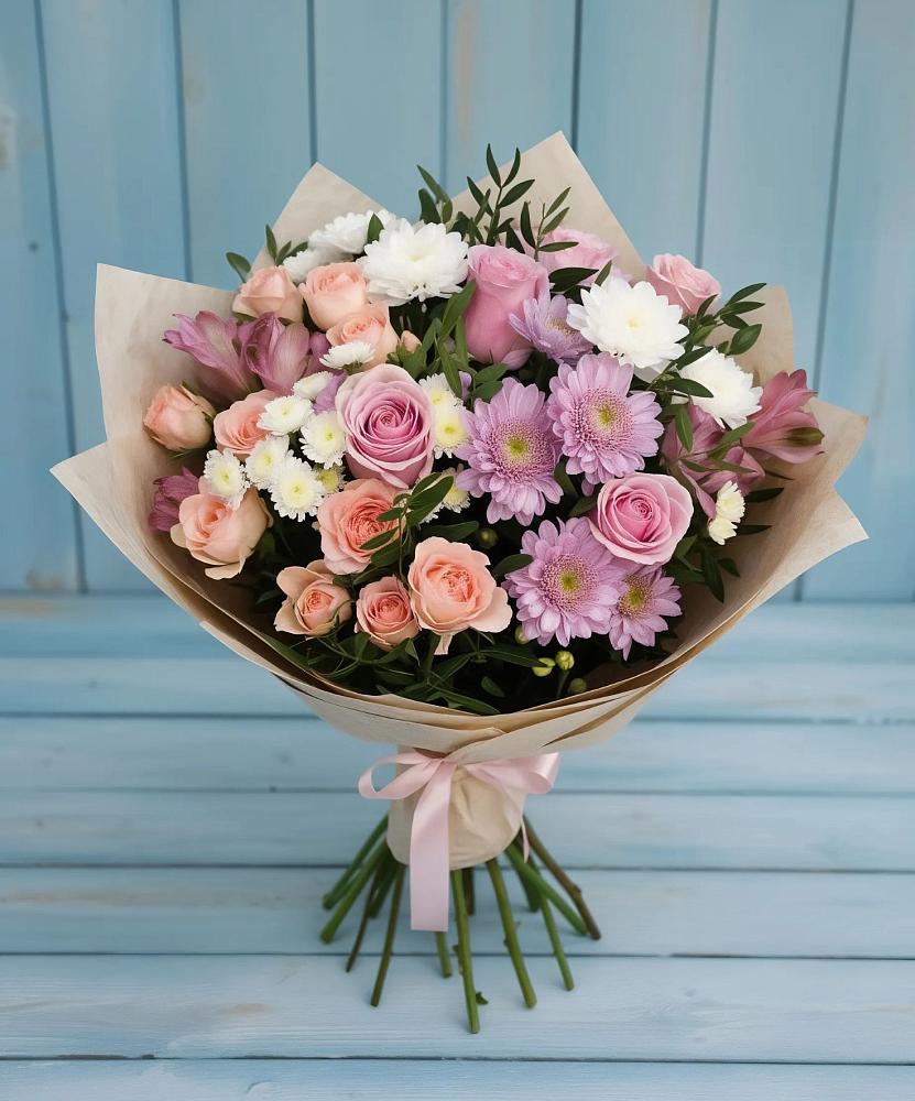 Букет цветов из: Хризантемы, Розы и Альстромерии в Чиркее