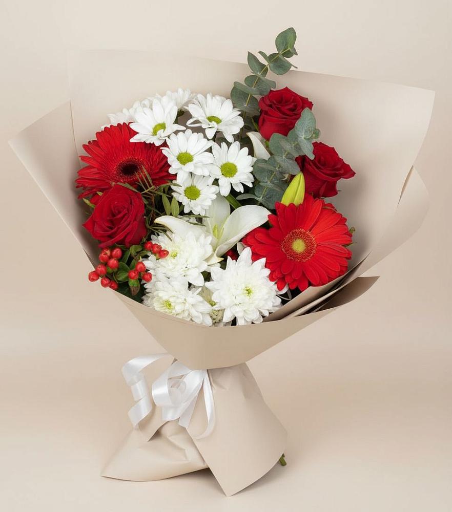Букет цветов из: Розы, Хризантемы, Герберы и Лилии в Чиркее